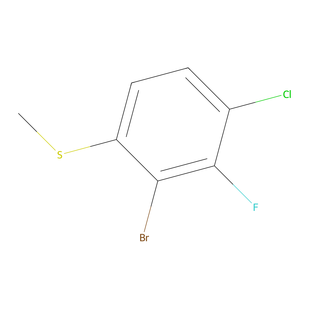 (2-Bromo-4-chloro-3-fluorophenyl)(methyl)sulfane molecular structure, CAS 2709426-80-0