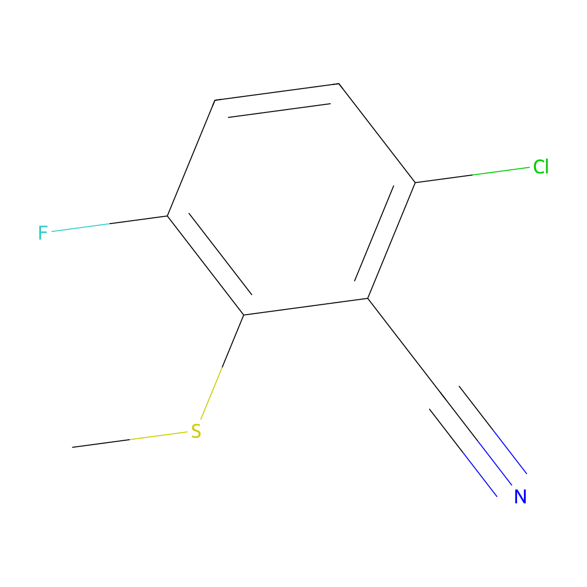 6-Chloro-3-fluoro-2-(methylthio)benzonitrile molecular structure, CAS 2709727-98-8