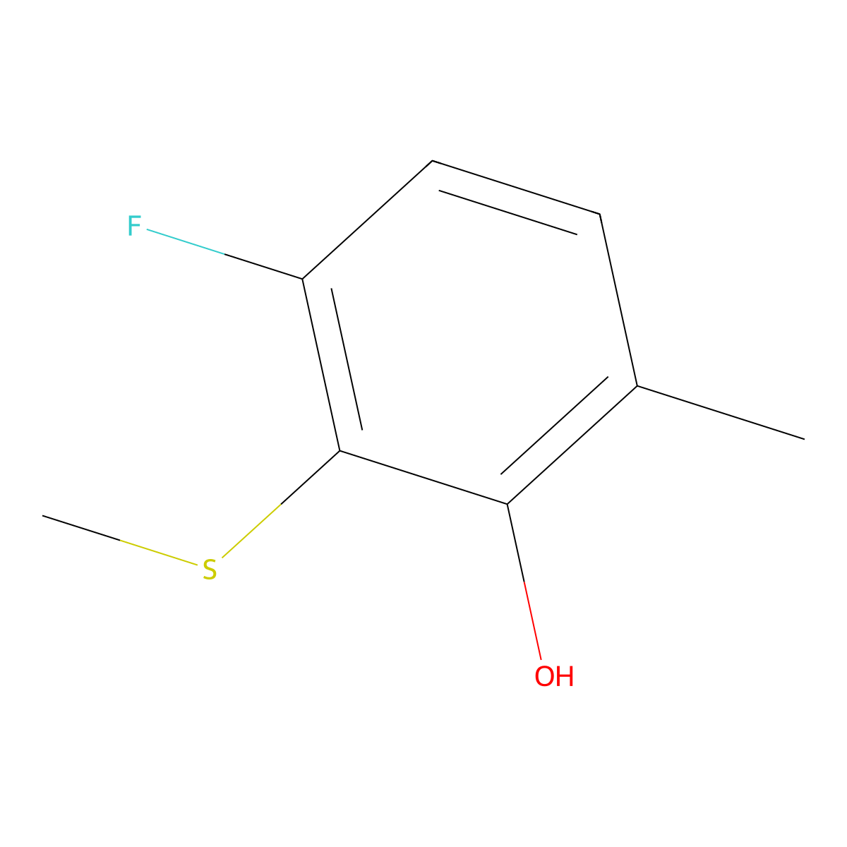 3-Fluoro-6-methyl-2-(methylthio)phenol molecular structure, CAS 2709788-52-1