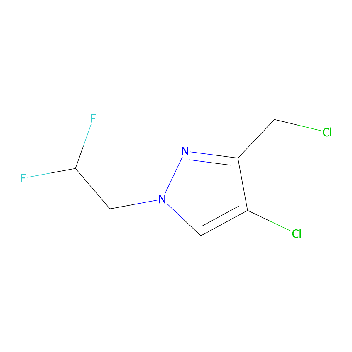 4-chloro-3-(chloromethyl)-1-(2,2-difluoroethyl)-1H-pyrazole molecular structure, CAS 2709810-52-4
