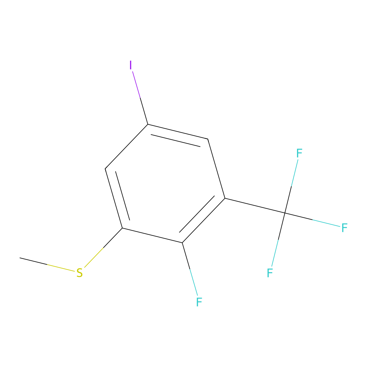 (2-Fluoro-5-iodo-3-(trifluoromethyl)phenyl)(methyl)sulfane molecular structure, CAS 2710162-40-4