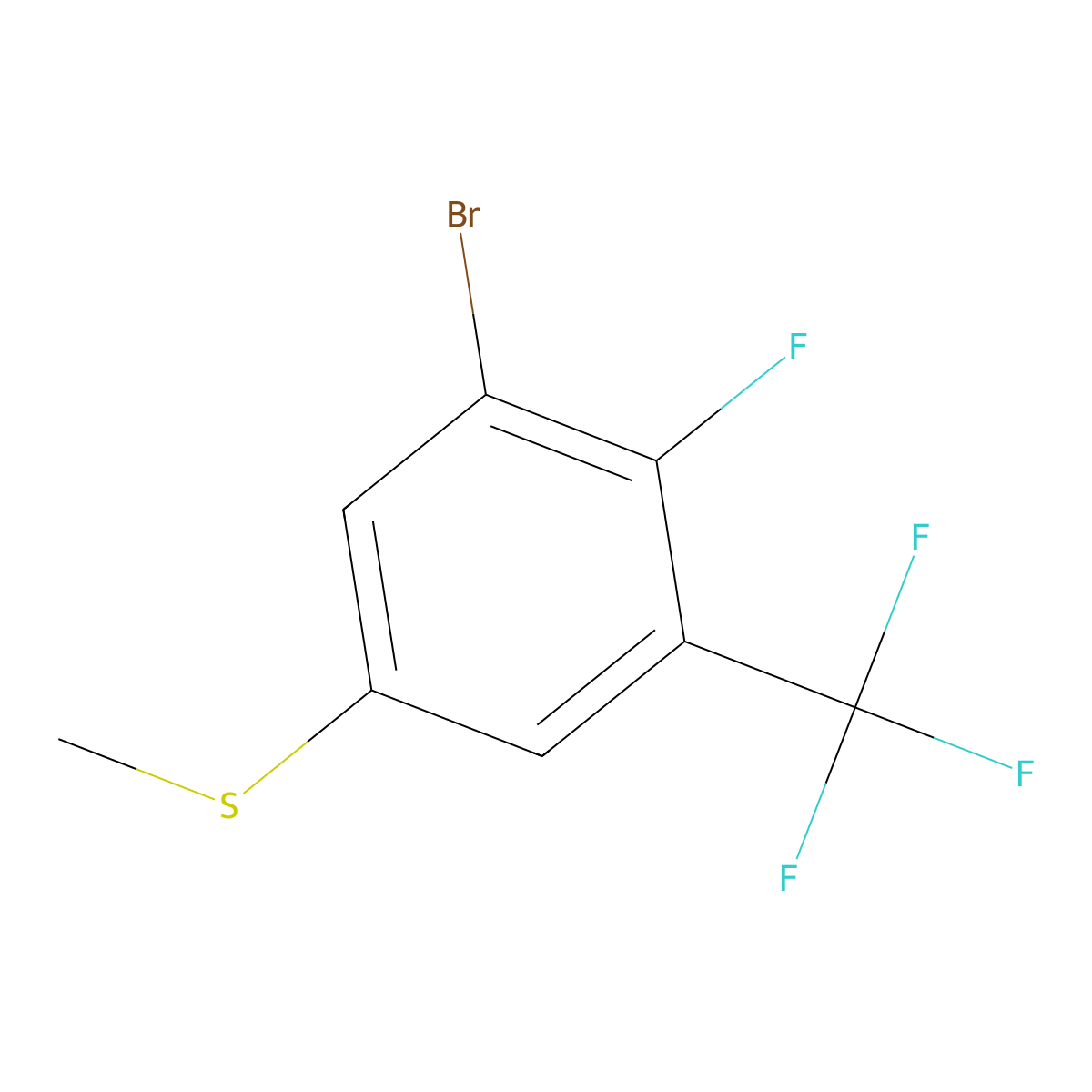 (3-Bromo-4-fluoro-5-(trifluoromethyl)phenyl)(methyl)sulfane molecular structure, CAS 2710263-15-1