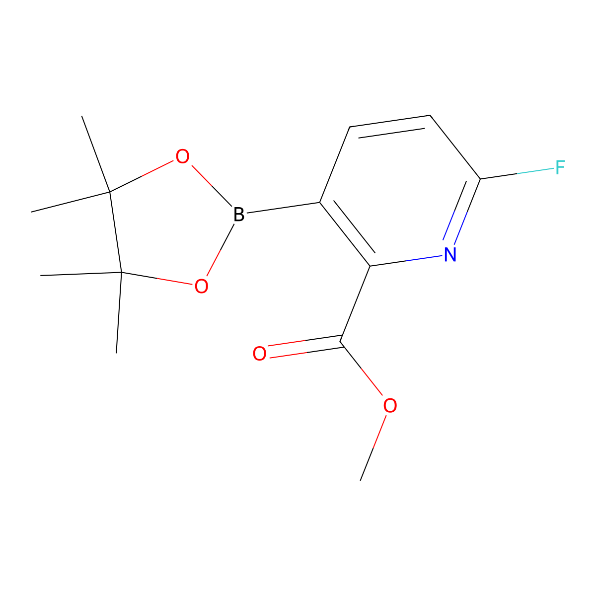 Methyl 6-fluoro-3-(4,4,5,5-tetramethyl-1,3,2-dioxaborolan-2-yl)picolinate molecular structure, CAS 2710289-80-6