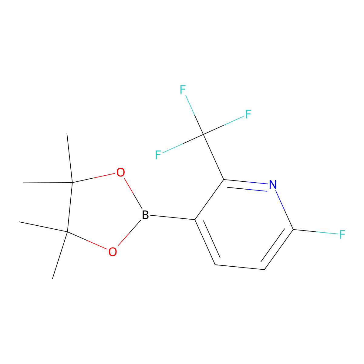 6-Fluoro-3-(tetramethyl-1,3,2-dioxaborolan-2-yl)-2-(trifluoromethyl)pyridine molecular structure, CAS 2710289-82-8