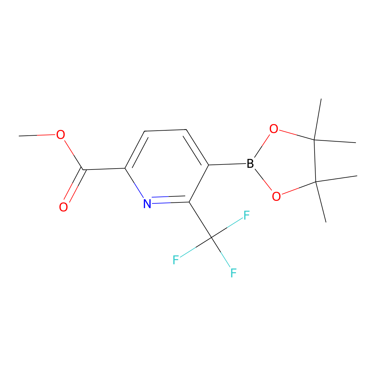 Methyl 5-(4,4,5,5-tetramethyl-1,3,2-dioxaborolan-2-yl)-6-(trifluoromethyl)pyridine-2-carboxylate molecular structure, CAS 2710289-83-9