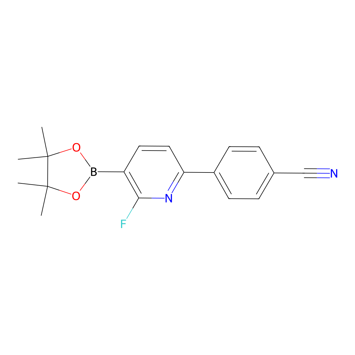4-(6-Fluoro-5-(4,4,5,5-tetramethyl-1,3,2-dioxaborolan-2-yl)pyridin-2-yl)benzonitrile molecular structure, CAS 2710289-86-2