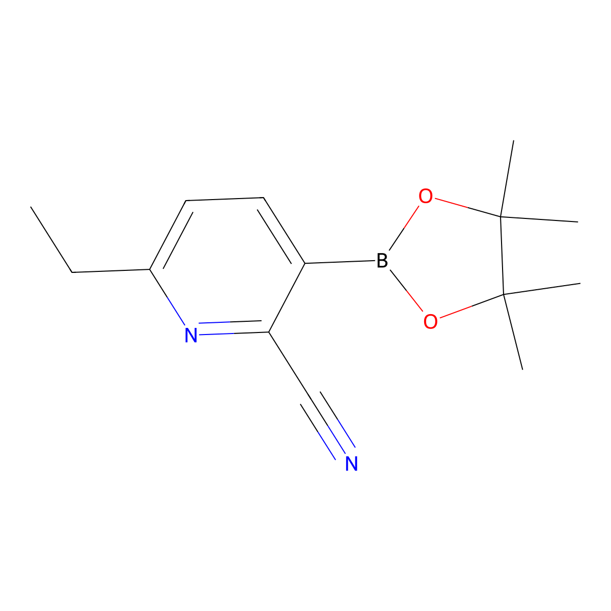 6-Ethyl-3-(4,4,5,5-tetramethyl-1,3,2-dioxaborolan-2-yl)picolinonitrile molecular structure, CAS 2710290-03-0