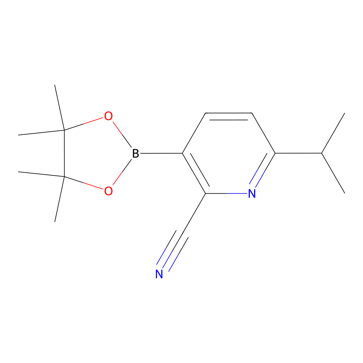 6-Isopropyl-3-(4,4,5,5-tetramethyl-1,3,2-dioxaborolan-2-yl)picolinonitrile molecular structure, CAS 2710290-04-1