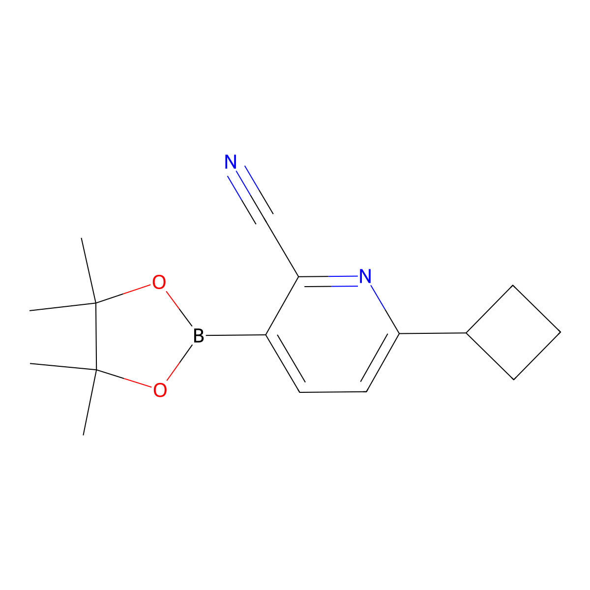 6-Cyclobutyl-3-(4,4,5,5-tetramethyl-1,3,2-dioxaborolan-2-yl)picolinonitrile molecular structure, CAS 2710290-05-2
