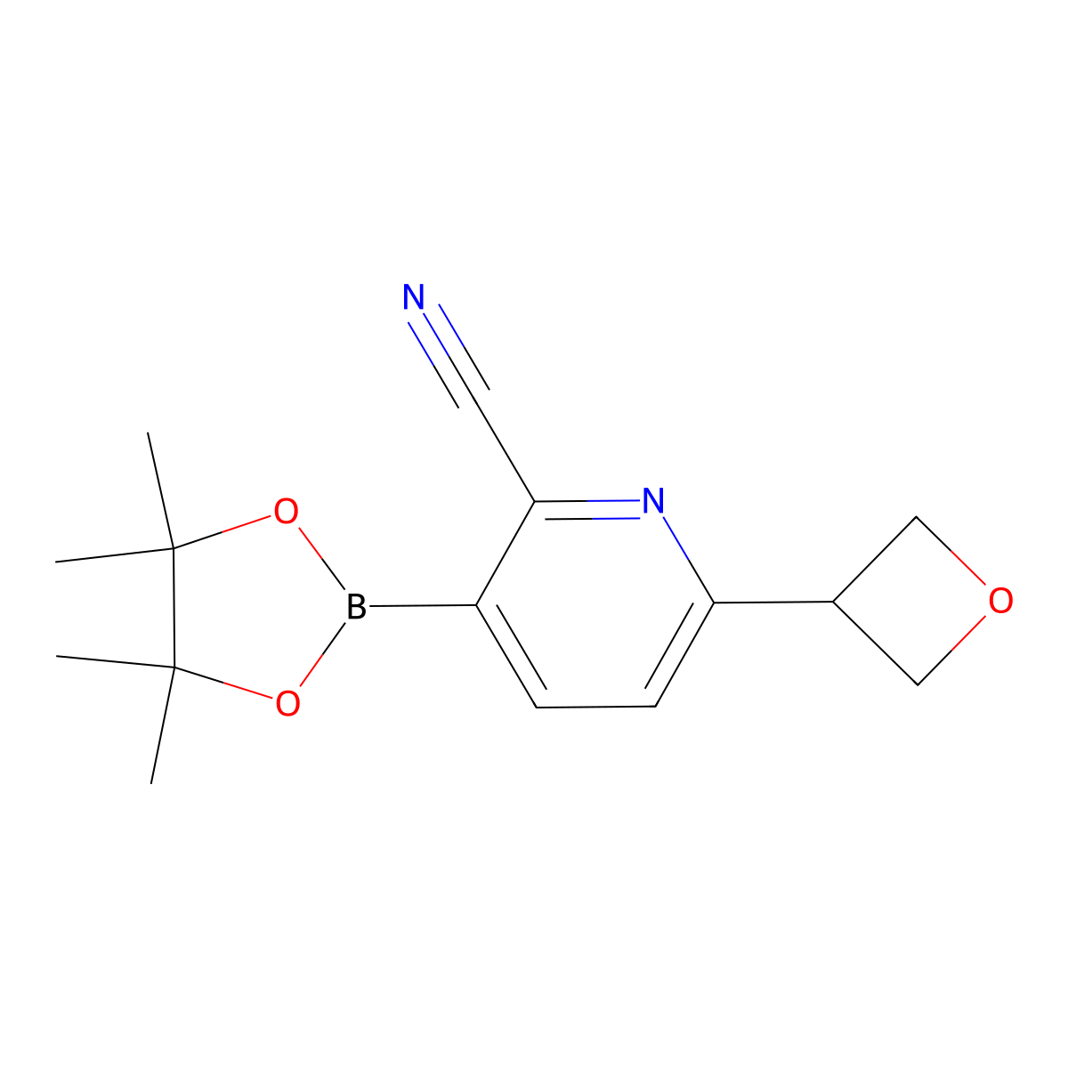 6-(Oxetan-3-yl)-3-(4,4,5,5-tetramethyl-1,3,2-dioxaborolan-2-yl)picolinonitrile molecular structure, CAS 2710290-06-3