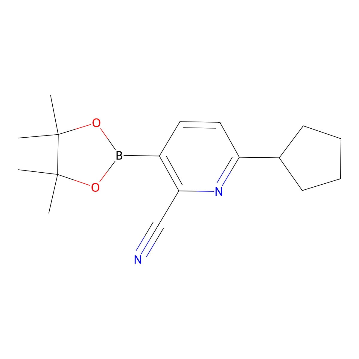 6-Cyclopentyl-3-(4,4,5,5-tetramethyl-1,3,2-dioxaborolan-2-yl)picolinonitrile molecular structure, CAS 2710290-07-4