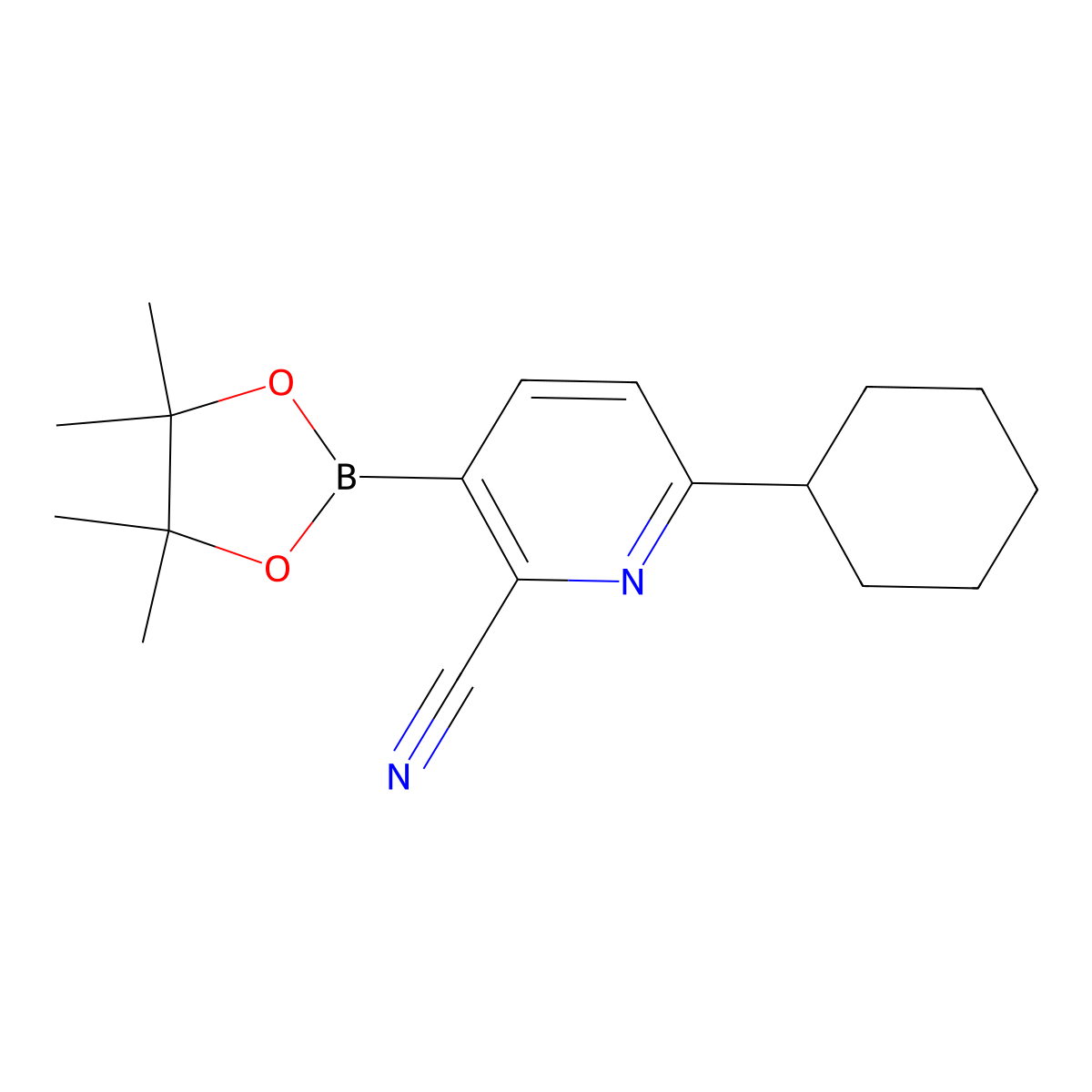 6-Cyclohexyl-3-(4,4,5,5-tetramethyl-1,3,2-dioxaborolan-2-yl)picolinonitrile molecular structure, CAS 2710290-10-9