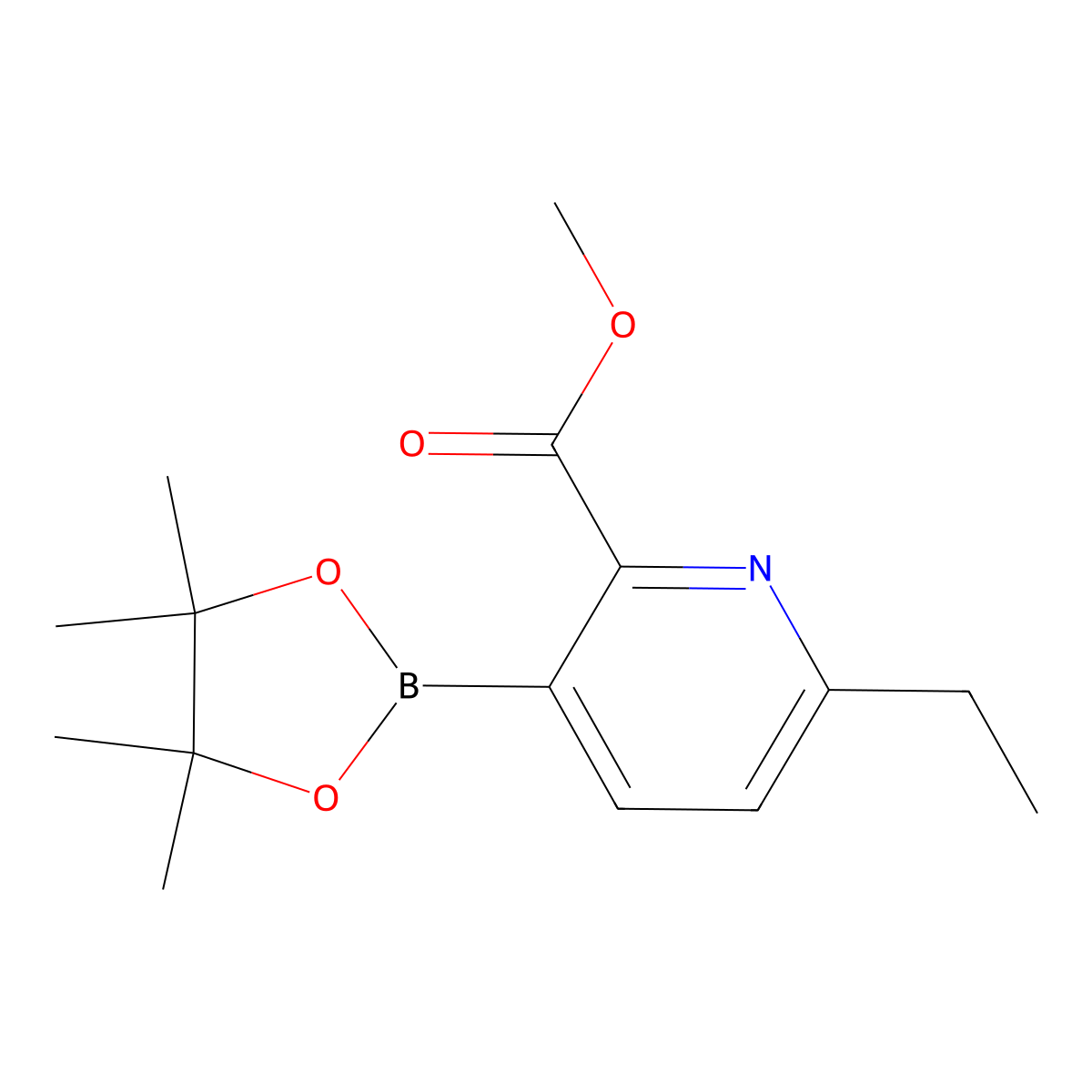 Methyl 6-ethyl-3-(4,4,5,5-tetramethyl-1,3,2-dioxaborolan-2-yl)picolinate molecular structure, CAS 2710290-13-2