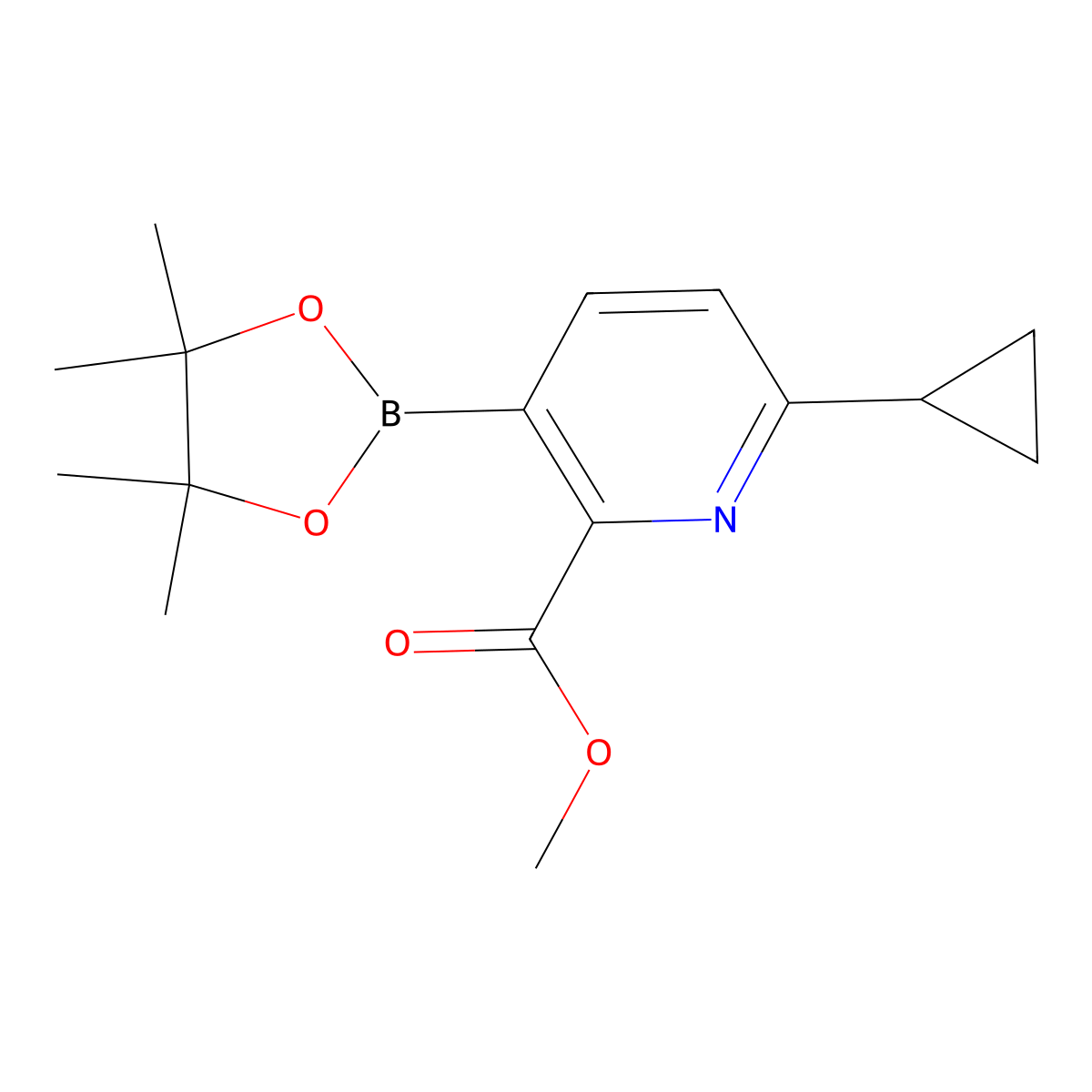 Methyl 6-cyclopropyl-3-(4,4,5,5-tetramethyl-1,3,2-dioxaborolan-2-yl)picolinate molecular structure, CAS 2710290-15-4