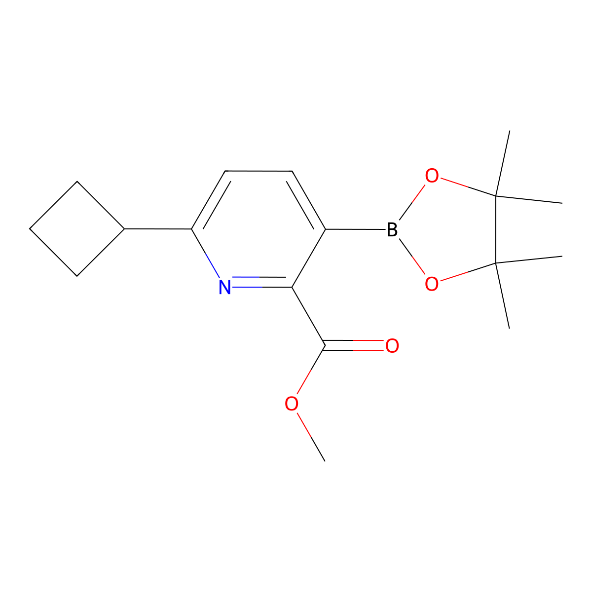Methyl 6-cyclobutyl-3-(4,4,5,5-tetramethyl-1,3,2-dioxaborolan-2-yl)picolinate molecular structure, CAS 2710290-16-5