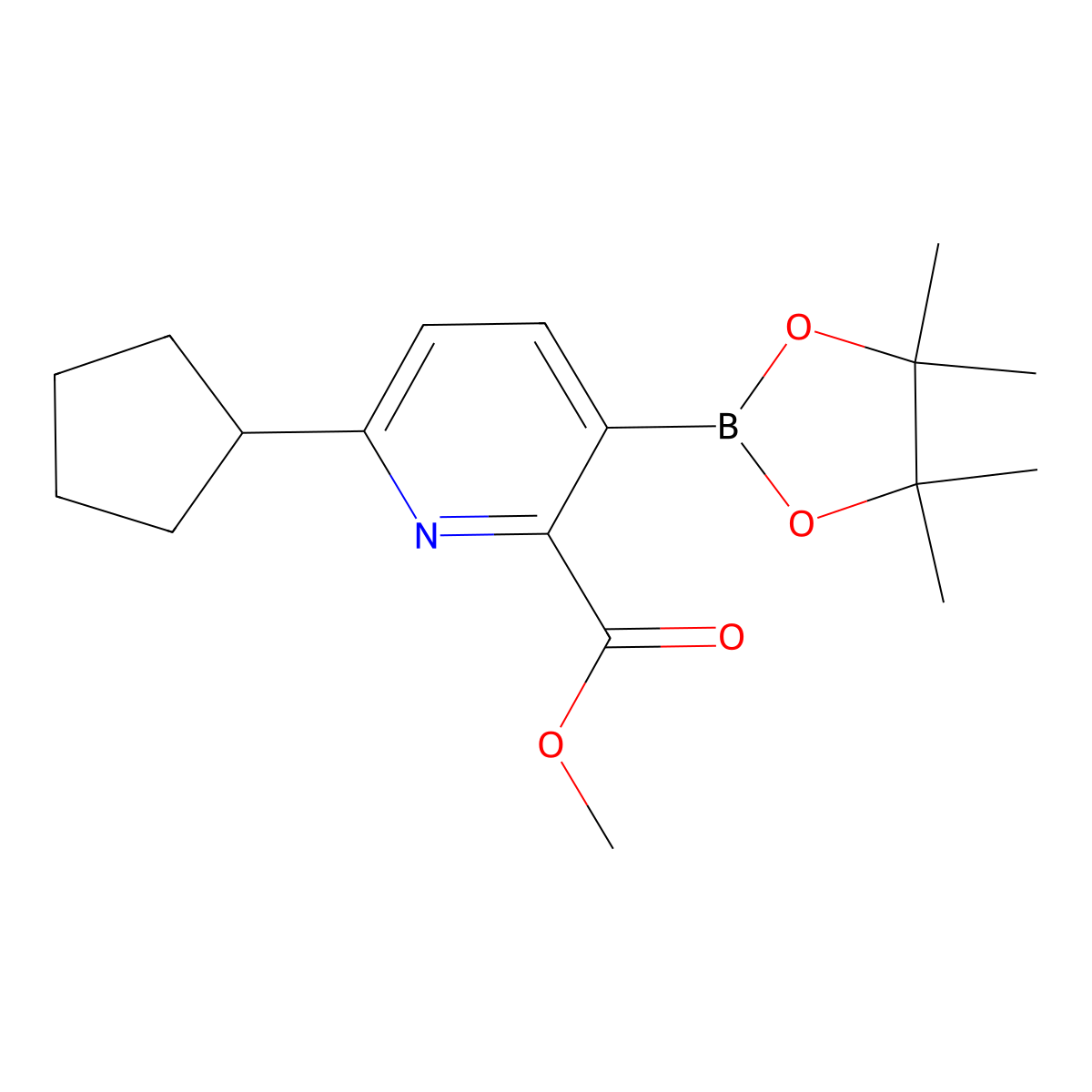 Methyl 6-cyclopentyl-3-(4,4,5,5-tetramethyl-1,3,2-dioxaborolan-2-yl)picolinate molecular structure, CAS 2710290-17-6