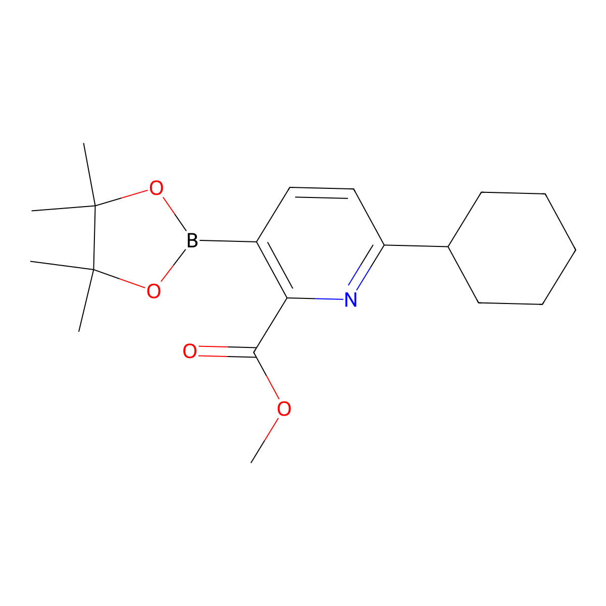 Methyl 6-cyclohexyl-3-(4,4,5,5-tetramethyl-1,3,2-dioxaborolan-2-yl)picolinate molecular structure, CAS 2710290-18-7