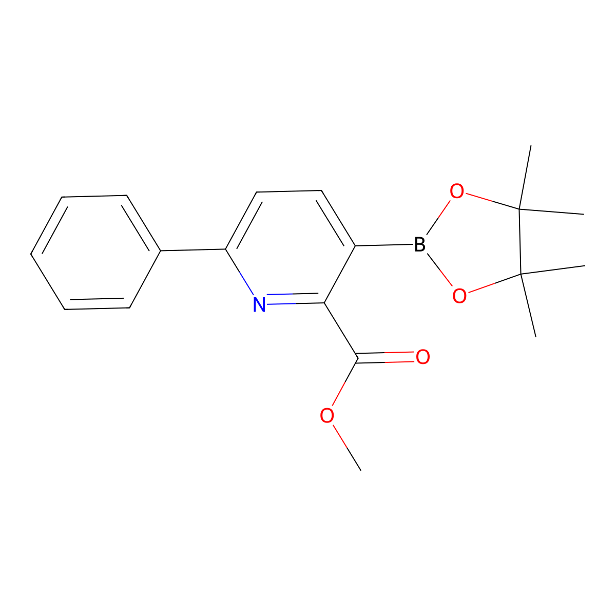 Methyl 6-phenyl-3-(4,4,5,5-tetramethyl-1,3,2-dioxaborolan-2-yl)picolinate molecular structure, CAS 2710290-19-8
