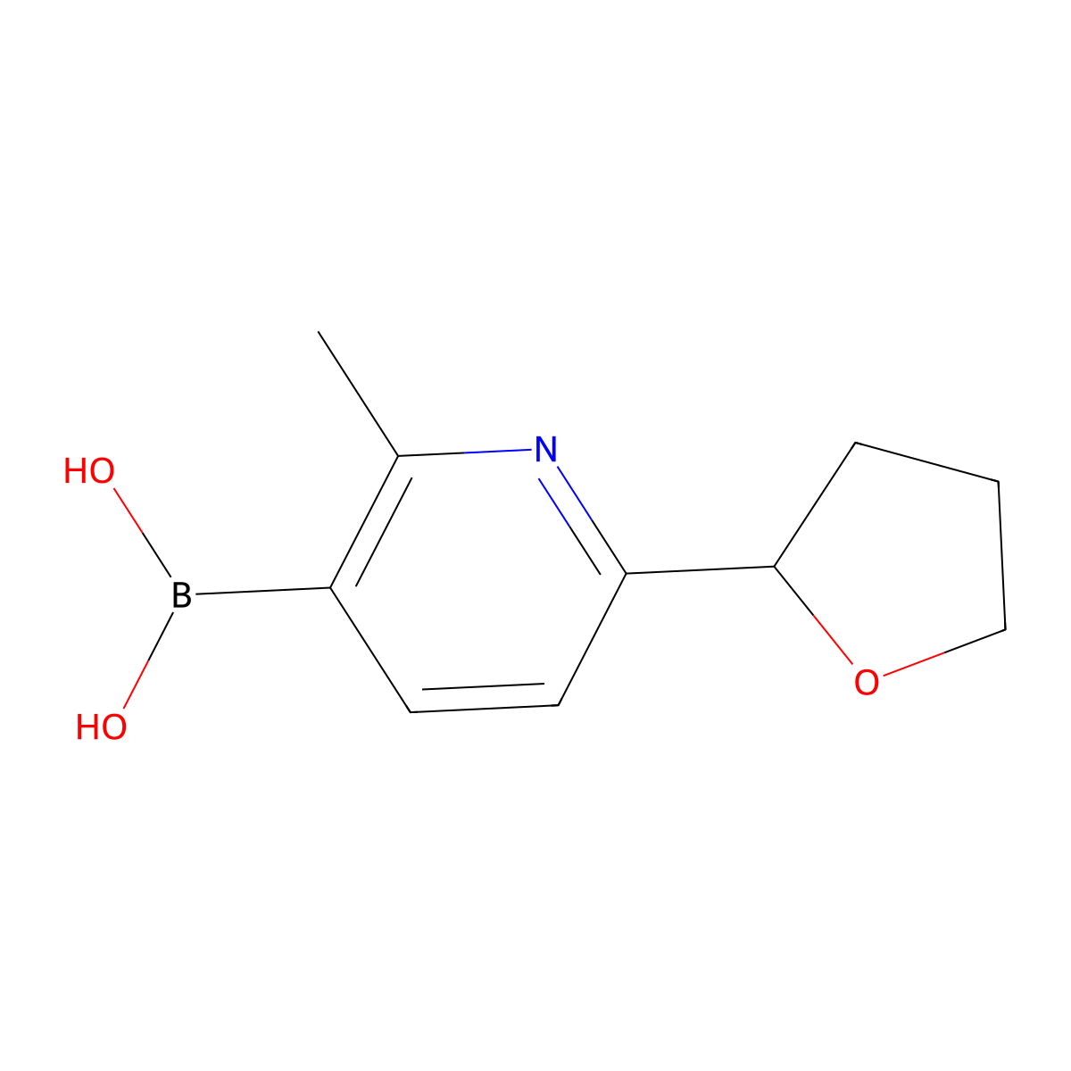 (2-Methyl-6-(tetrahydrofuran-2-yl)pyridin-3-yl)boronic acid molecular structure, CAS 2710290-23-4