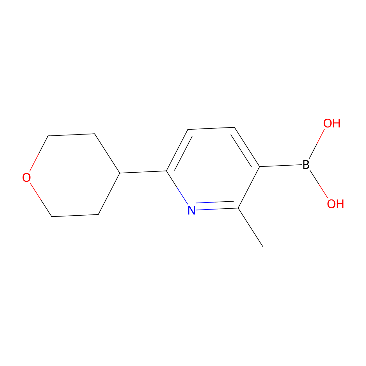 (2-Methyl-6-tetrahydropyran-4-yl-3-pyridyl)boronic acid molecular structure, CAS 2710290-24-5