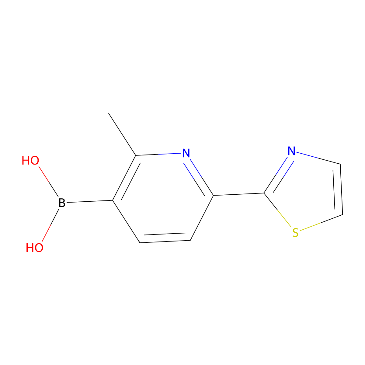(2-Methyl-6-(thiazol-2-yl)pyridin-3-yl)boronic acid molecular structure, CAS 2710290-33-6