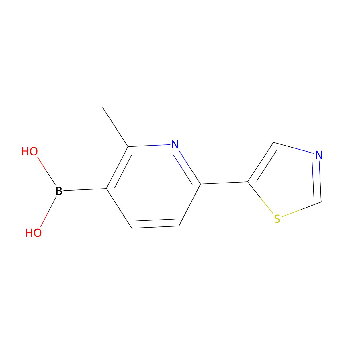 (2-Methyl-6-(thiazol-5-yl)pyridin-3-yl)boronic acid molecular structure, CAS 2710290-34-7