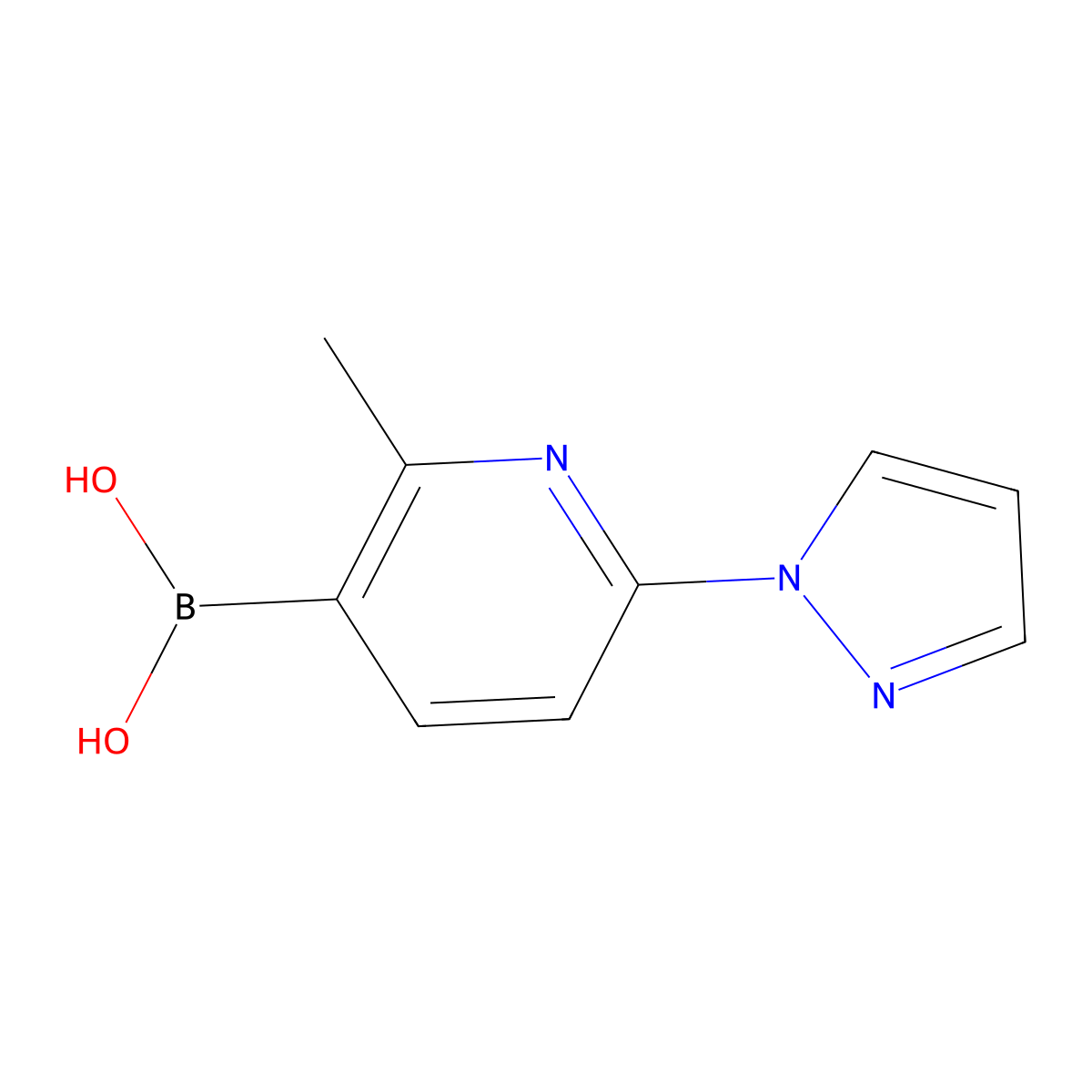 (2-methyl-6-(1H-pyrazol-1-yl)pyridin-3-yl)boronic acid molecular structure, CAS 2710290-35-8