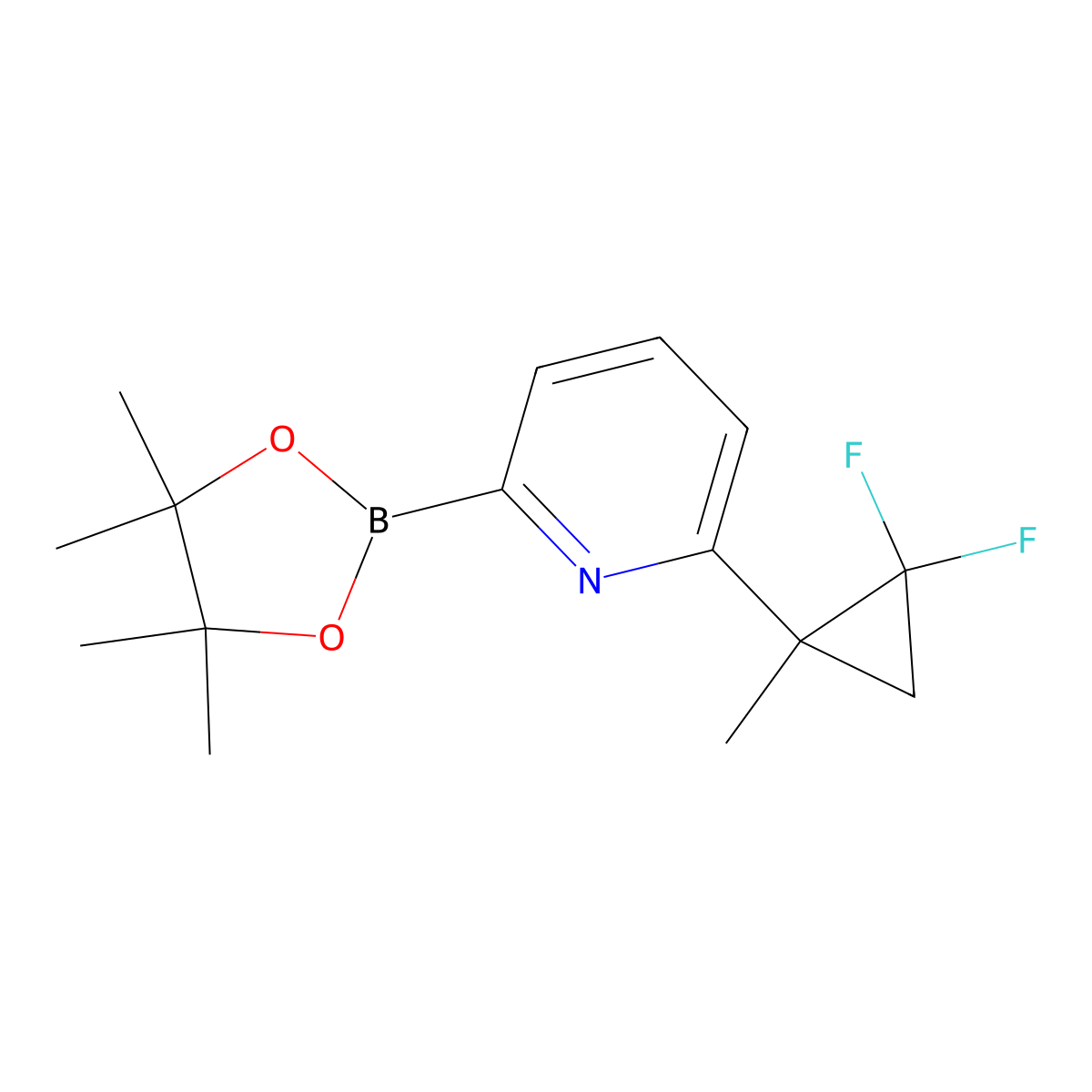 2-(2,2-Difluoro-1-methylcyclopropyl)-6-(4,4,5,5-tetramethyl-1,3,2-dioxaborolan-2-yl)pyridine molecular structure, CAS 2710293-37-9