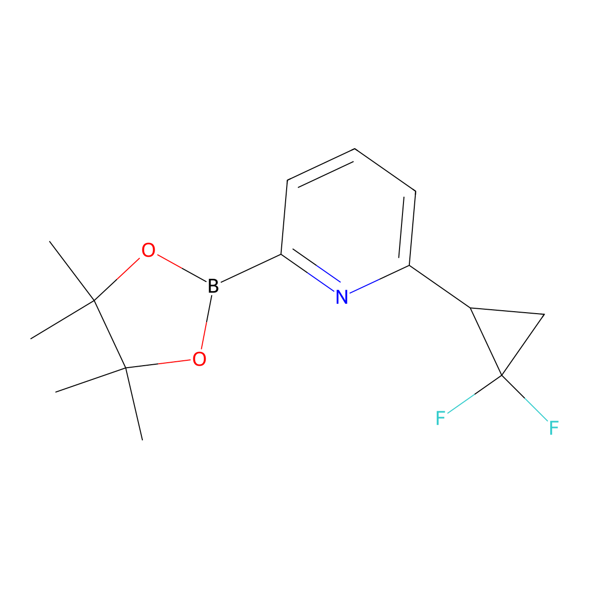 2-(2,2-Difluorocyclopropyl)-6-(4,4,5,5-tetramethyl-1,3,2-dioxaborolan-2-yl)pyridine molecular structure, CAS 2710293-42-6