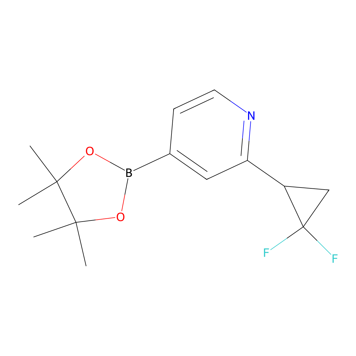 2-(2,2-Difluorocyclopropyl)-4-(4,4,5,5-tetramethyl-1,3,2-dioxaborolan-2-yl)pyridine molecular structure, CAS 2710293-44-8