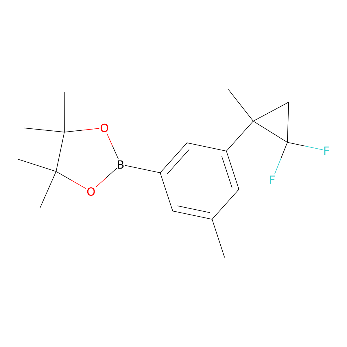 2-(3-(2,2-Difluoro-1-methylcyclopropyl)-5-methylphenyl)-4,4,5,5-tetramethyl-1,3,2-dioxaborolane molecular structure, CAS 2710293-49-3