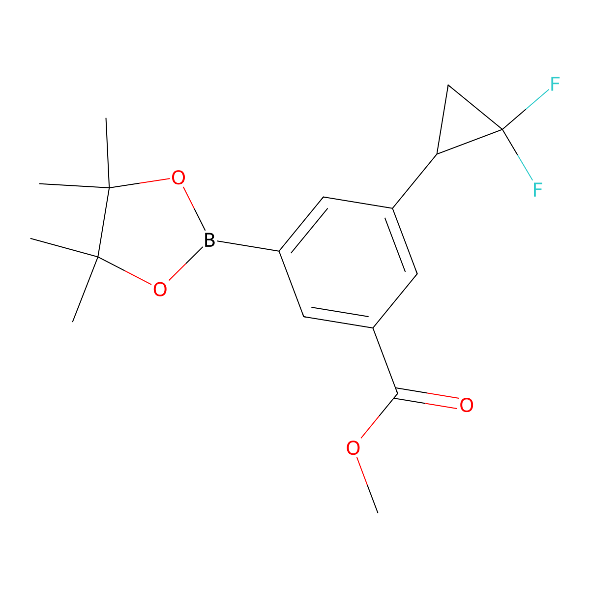 Methyl 3-(2,2-difluorocyclopropyl)-5-(4,4,5,5-tetramethyl-1,3,2-dioxaborolan-2-yl)benzoate molecular structure, CAS 2710293-57-3