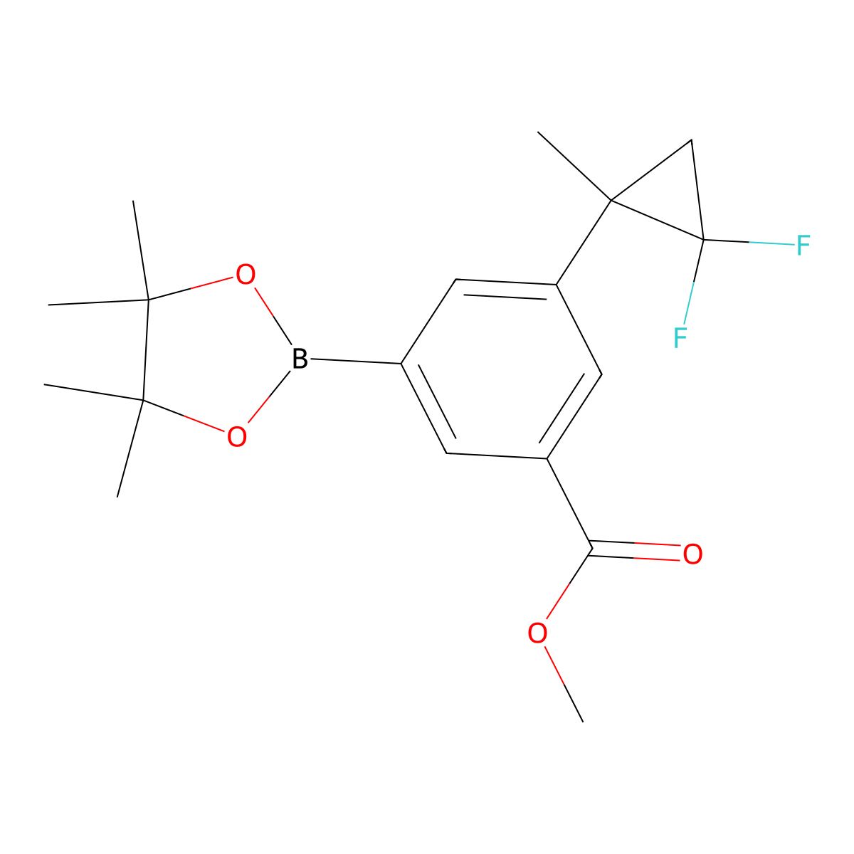 Methyl 3-(2,2-difluoro-1-methylcyclopropyl)-5-(4,4,5,5-tetramethyl-1,3,2-dioxaborolan-2-yl)benzoate molecular structure, CAS 2710293-58-4