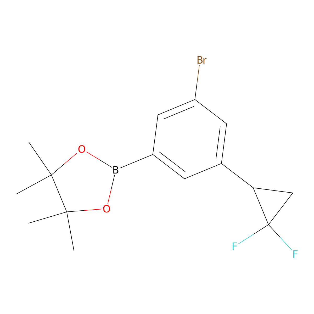 2-(3-Bromo-5-(2,2-difluorocyclopropyl)phenyl)-4,4,5,5-tetramethyl-1,3,2-dioxaborolane molecular structure, CAS 2710293-62-0