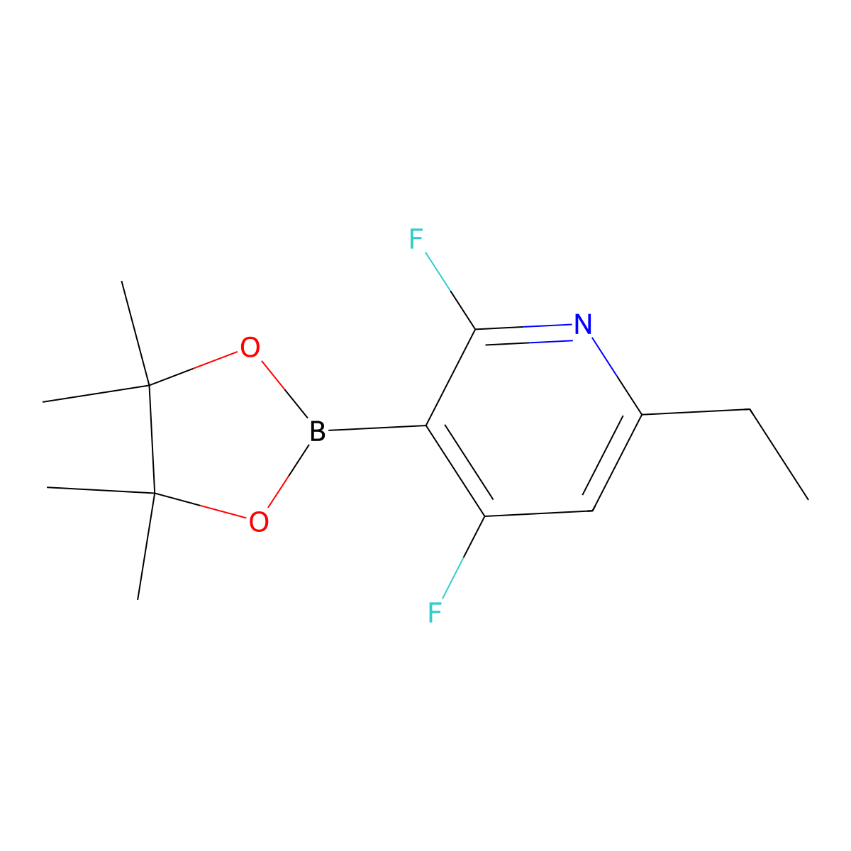 6-Ethyl-2,4-difluoro-3-(4,4,5,5-tetramethyl-1,3,2-dioxaborolan-2-yl)pyridine molecular structure, CAS 2710293-68-6
