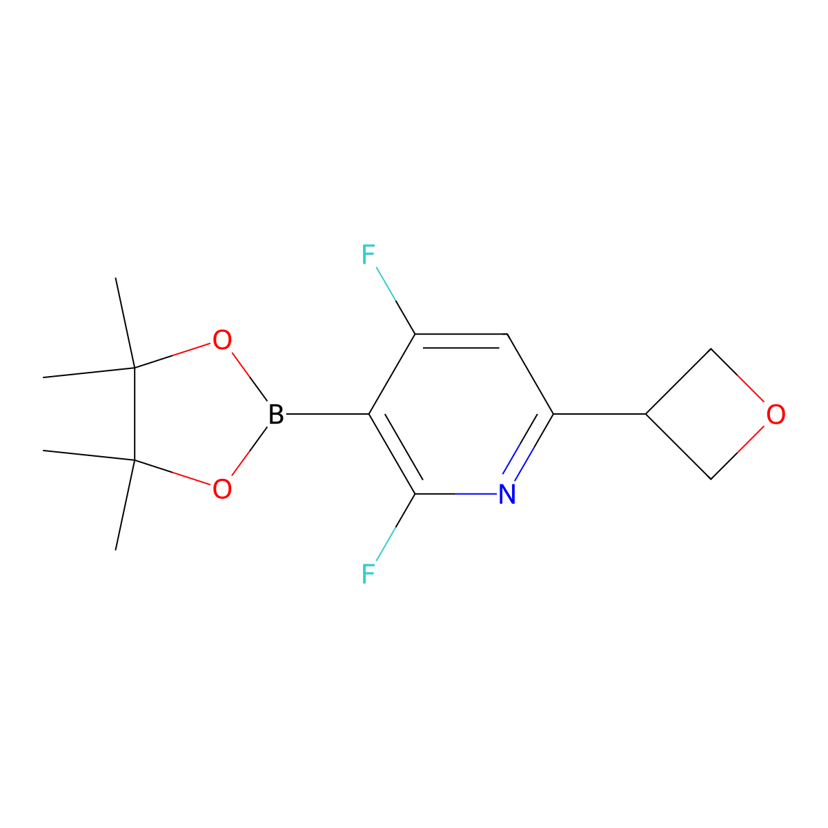 2,4-Difluoro-6-(oxetan-3-yl)-3-(4,4,5,5-tetramethyl-1,3,2-dioxaborolan-2-yl)pyridine molecular structure, CAS 2710293-74-4