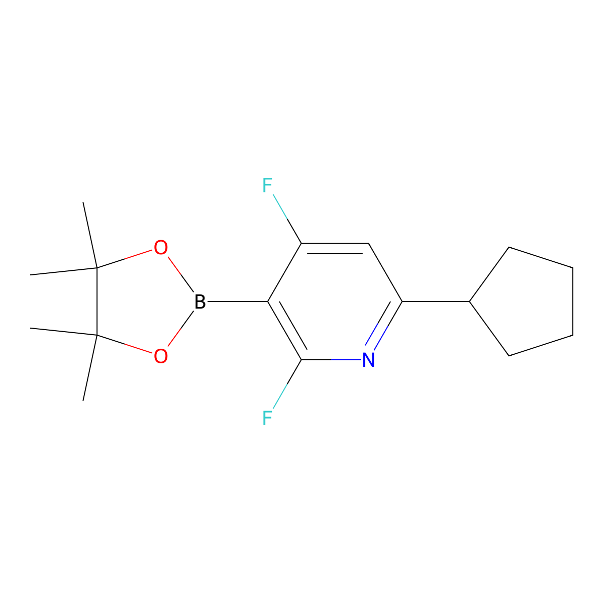 6-Cyclopentyl-2,4-difluoro-3-(4,4,5,5-tetramethyl-1,3,2-dioxaborolan-2-yl)pyridine molecular structure, CAS 2710293-75-5