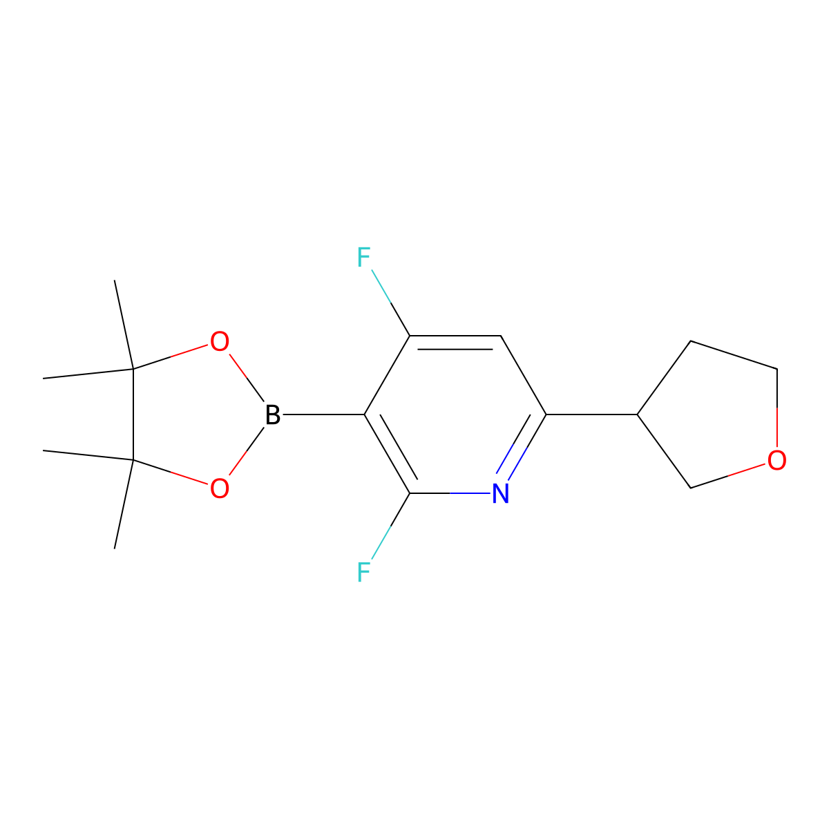 2,4-Difluoro-6-(tetrahydrofuran-3-yl)-3-(4,4,5,5-tetramethyl-1,3,2-dioxaborolan-2-yl)pyridine molecular structure, CAS 2710293-77-7