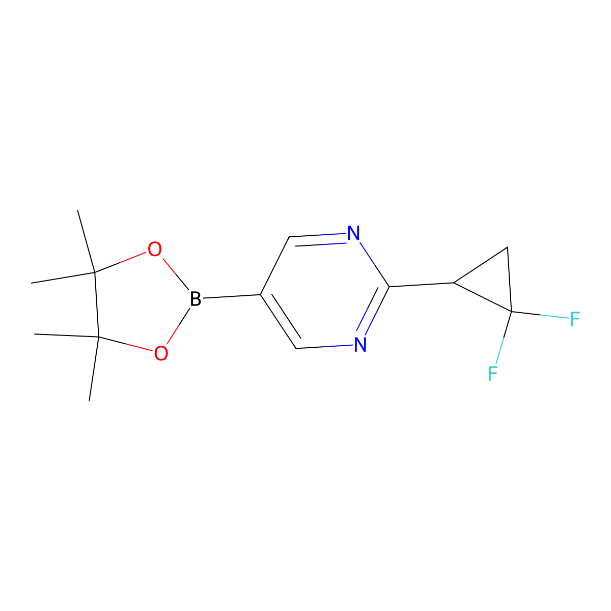 2-(2,2-Difluorocyclopropyl)-5-(4,4,5,5-tetramethyl-1,3,2-dioxaborolan-2-yl)pyrimidine molecular structure, CAS 2710293-81-3