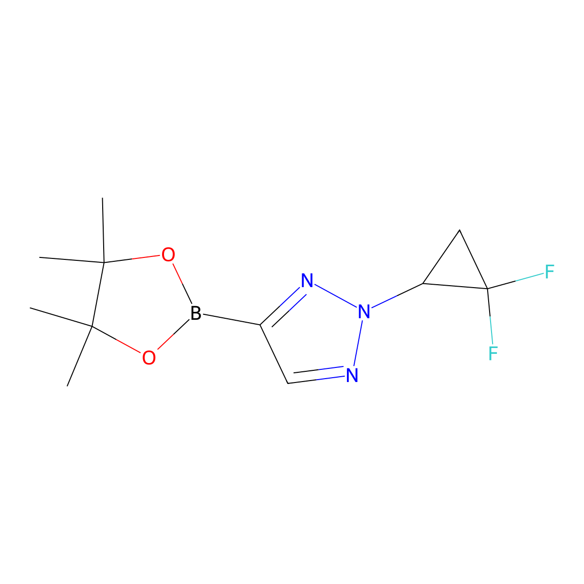 2-(2,2-Difluorocyclopropyl)-4-(4,4,5,5-tetramethyl-1,3,2-dioxaborolan-2-yl)triazole molecular structure, CAS 2710293-85-7