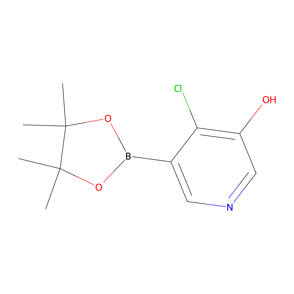 4-Chloro-5-(4,4,5,5-tetramethyl-1,3,2-dioxaborolan-2-yl)pyridin-3-ol molecular structure, CAS 2710293-86-8