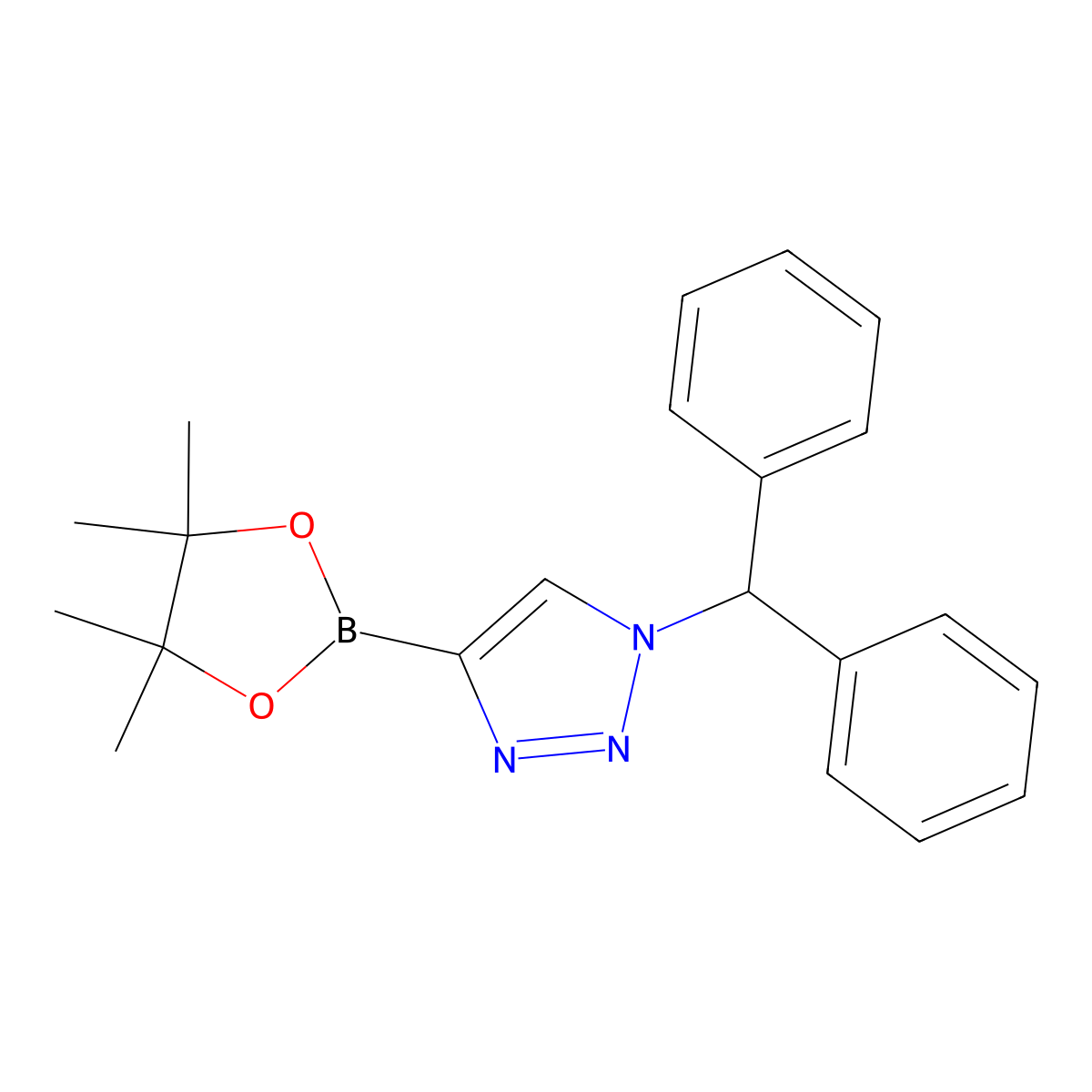 1-benzhydryl-4-(4,4,5,5-tetramethyl-1,3,2-dioxaborolan-2-yl)-1H-1,2,3-triazole molecular structure, CAS 2710293-90-4
