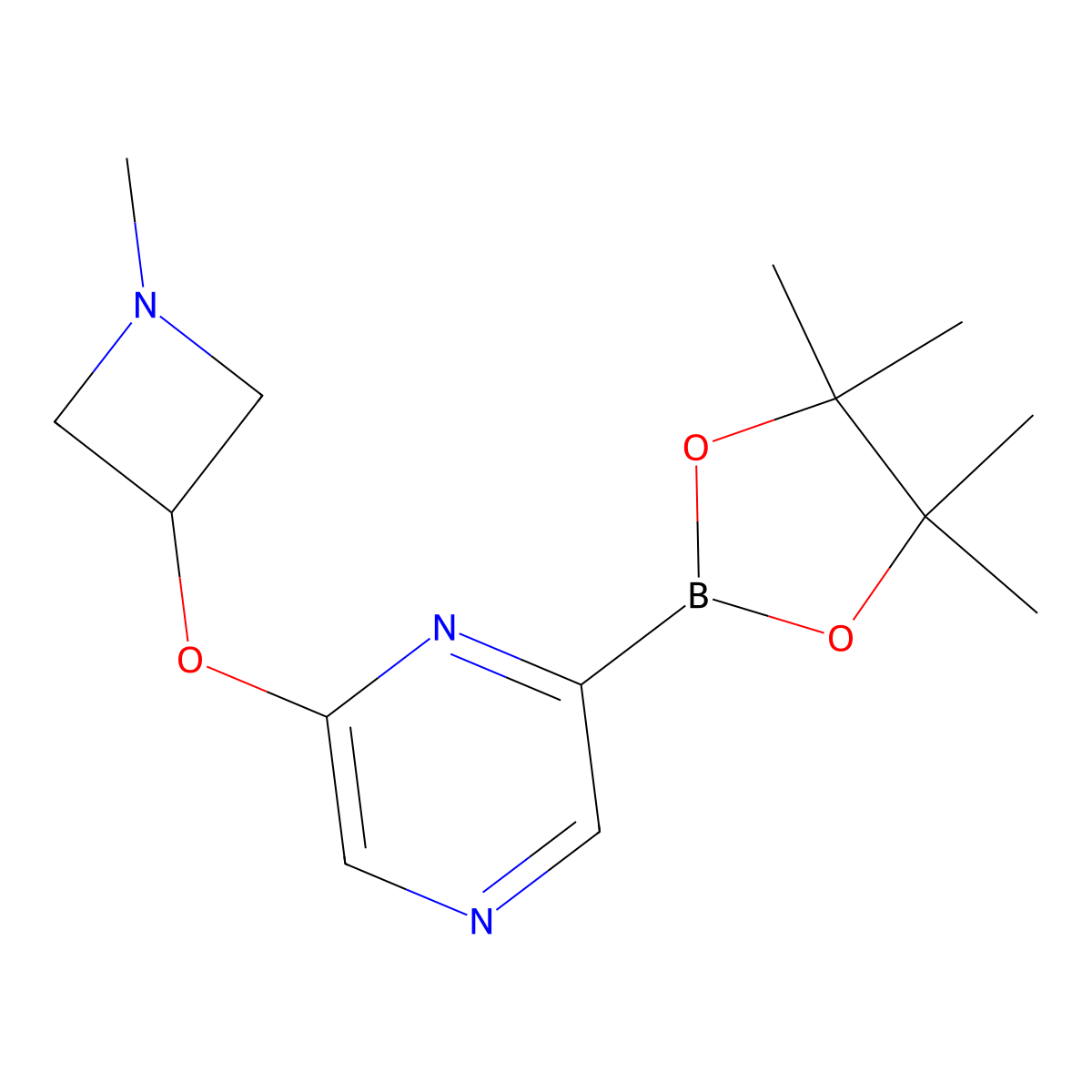 2-((1-Methylazetidin-3-yl)oxy)-6-(4,4,5,5-tetramethyl-1,3,2-dioxaborolan-2-yl)pyrazine molecular structure, CAS 2710293-99-3