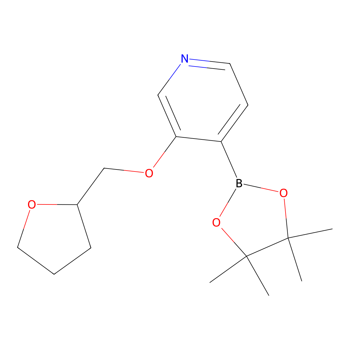 3-((Tetrahydrofuran-2-yl)methoxy)-4-(4,4,5,5-tetramethyl-1,3,2-dioxaborolan-2-yl)pyridine molecular structure, CAS 2710294-10-1
