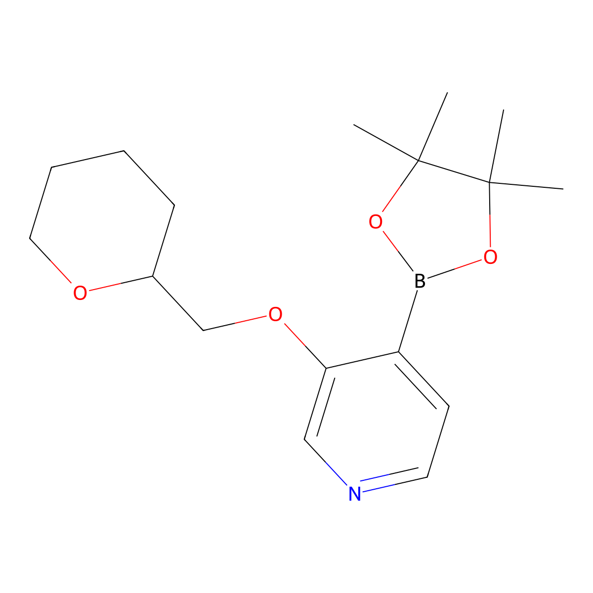 3-((tetrahydro-2H-pyran-2-yl)methoxy)-4-(4,4,5,5-tetramethyl-1,3,2-dioxaborolan-2-yl)pyridine molecular structure, CAS 2710294-11-2