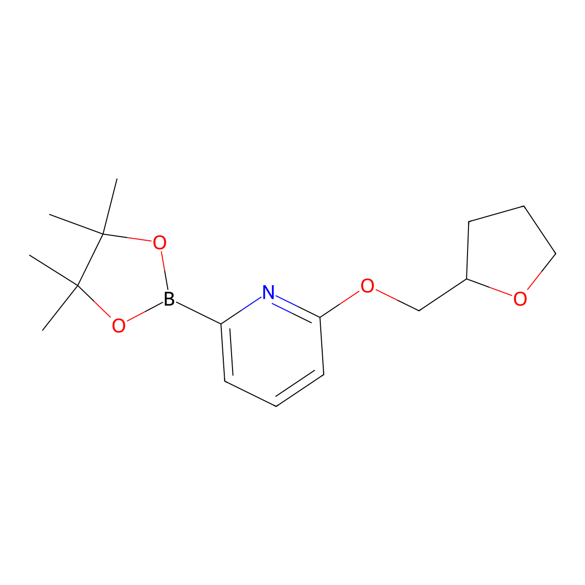 2-((Tetrahydrofuran-2-yl)methoxy)-6-(4,4,5,5-tetramethyl-1,3,2-dioxaborolan-2-yl)pyridine molecular structure, CAS 2710294-13-4
