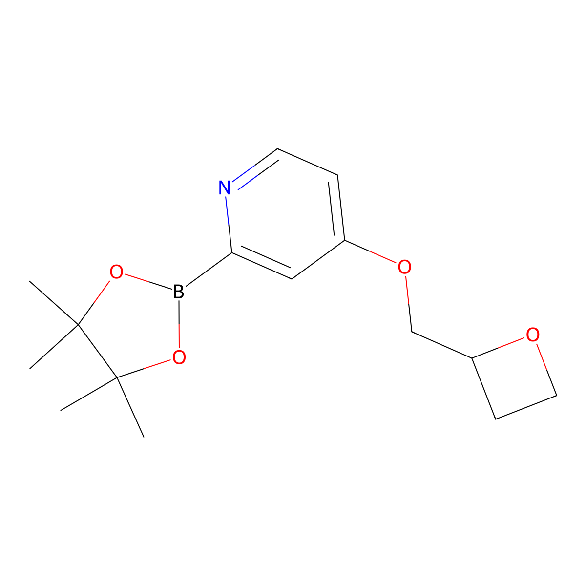 4-(Oxetan-2-ylmethoxy)-2-(4,4,5,5-tetramethyl-1,3,2-dioxaborolan-2-yl)pyridine molecular structure, CAS 2710294-15-6