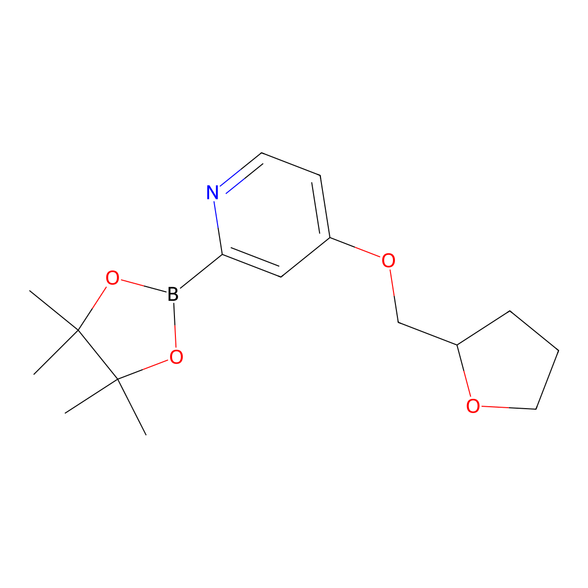 4-((Tetrahydrofuran-2-yl)methoxy)-2-(4,4,5,5-tetramethyl-1,3,2-dioxaborolan-2-yl)pyridine molecular structure, CAS 2710294-16-7