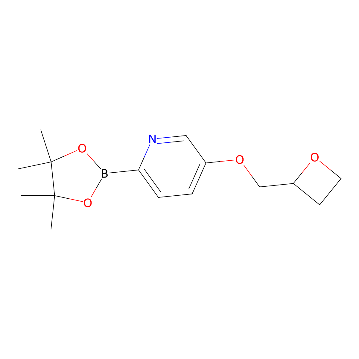 5-(Oxetan-2-ylmethoxy)-2-(4,4,5,5-tetramethyl-1,3,2-dioxaborolan-2-yl)pyridine molecular structure, CAS 2710294-19-0