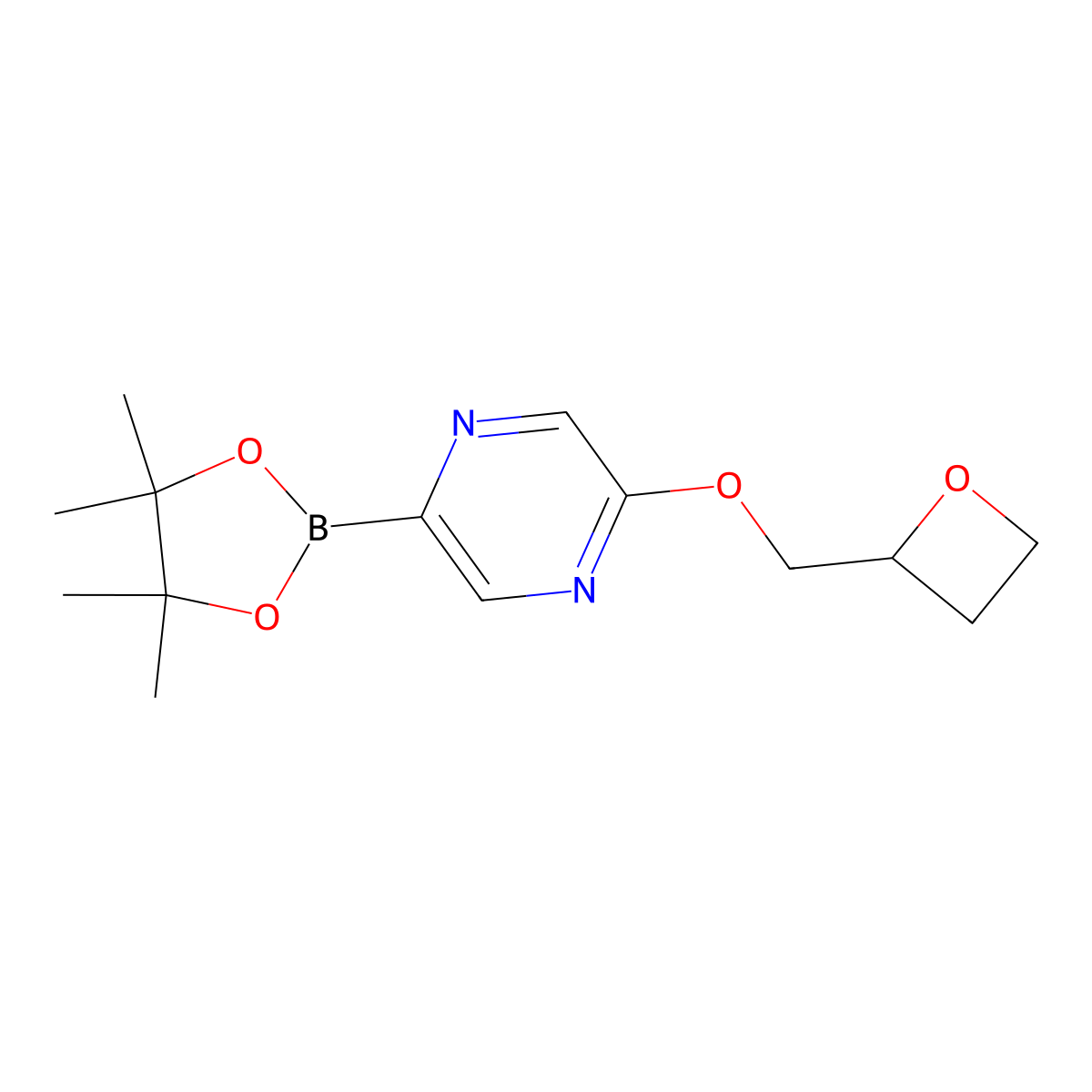 2-(Oxetan-2-ylmethoxy)-5-(4,4,5,5-tetramethyl-1,3,2-dioxaborolan-2-yl)pyrazine molecular structure, CAS 2710294-24-7